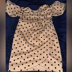 Brown/poca dot off the shoulder dress